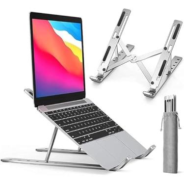 Imagem de Shaolong Suporte De Notebook De Alumínio Ajustável Para Notebook De 6 Ângulos Ajustável De Alumínio Dobrável E Ergonômico Para Desktop Compatível Com Macbook, Ipad, Hp, Dell, Lenovo 10-17 Polegadas