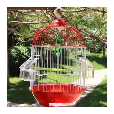 Imagem de Gaiola de pássaro papagaio gaiola de pássaro pequeno redondo de alta qualidade ninho de pássaro ornamental (vermelho)