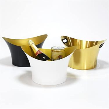 Imagem de FTOQWZXV Balde de gelo 1 peça 9L balde de gelo de grande capacidade cozinha vinho champanhe garrafa de cerveja recipiente suporte de bar bebidas refrigerador/balde de cerveja (cor: Blcak) (B)