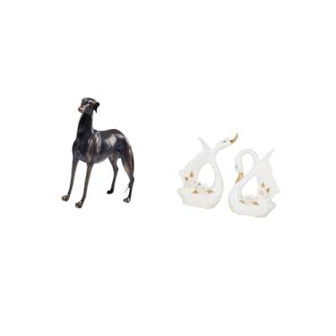 Imagem de Fenteer Elegante Escultura de Animal de Cerâmica em Resina de Cisne Galgo para Decoração de Casa, Mesa, Centro de Mesa, Sala de Estar, Estante de Hotel
