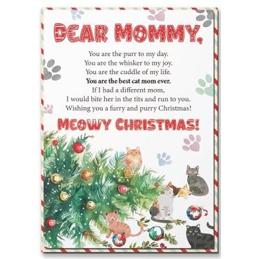 Imagem de BlinkWishes Cartão de Natal para donos de mães de gatos, cartão de felicitações de Natal de gato com envelope e selo, cartão de Natal engraçado de gato, presente de Natal Meowy para mãe de gato