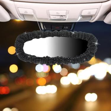 Imagem de LEPEVNEY Capa de espelho retrovisor de carro Bling com strass de cristal capa de travesseiro feminina completa cabeça de broca acessórios interiores - ajuste universal, preto