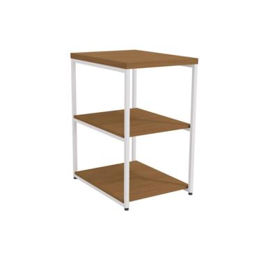 Imagem de Mesa Lateral p/ Sala Industrial LI004 c/ 3 Prateleiras Canela/Branco - Kappesberg