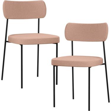 Imagem de Kit 02 Cadeiras Estofadas Para Sala De Jantar Melina L02 Linho Rosê - Lyam Decor