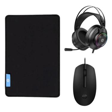 Imagem de Kit Mouse Pad Speed Gamer + Mouse Óptico com Fio + Headset 7.1 - HP
