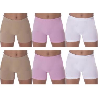 Imagem de Kit 6 Calcinhas Boxer Selene Sem Costura Infantil - Branco/Rosa/Bege