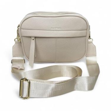 Imagem de Bolsa Feminina Transversal Luce Branca em Couro PU Granulado com 3 Divisões, Bolso Externo e Alça Ajustável