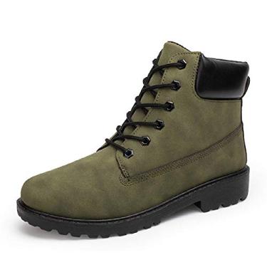 Imagem de Bigfanshu 2020 Botas de inverno masculinas camurça couro moda unissex neve sapatos de trabalho masculinos botas amante botas grandes plus size masculino meio da panturrilha mocassins e slip-ons tornozelo slip-on e botas Chukka sem cadarço, Verde, 10.5 Wide