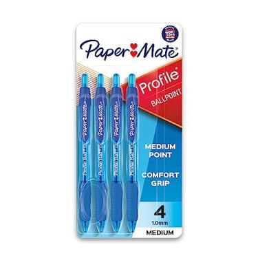 Imagem de Paper Mate Caneta esferográfica, caneta retrátil de perfil, ponta média (1,0 mm), azul, 4 unidades