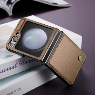 Imagem de Para samsung z flip 5 bolsa de telefone móvel capa de couro funda para samsung galaxy z flip5 flip 5 5g coque capa, marrom, para samsung z flip 5