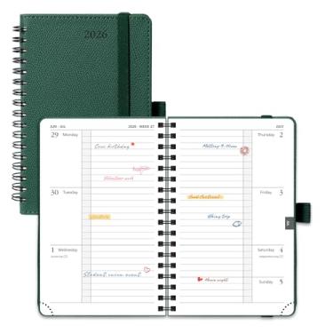 Imagem de POPRUN Agenda de bolso 2026 (janeiro a dezembro), tamanho pequeno: 10 x 16,25 cm, caderno semanal horizontal de 12 meses, calendário de bolso 2026 com abas mensais, capa macia em espiral, bolso