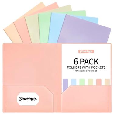 Imagem de Pastas com bolsos, pasta de plástico com 2 bolsos para pasta de arquivo colorida para documentos tamanho carta com compartimento para cartão de visita volta às aulas, material para professores (pacote