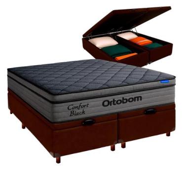 Imagem de Cama Box Bau Marrom + Colchão King Confort Black Espuma Soft Gel Ortob