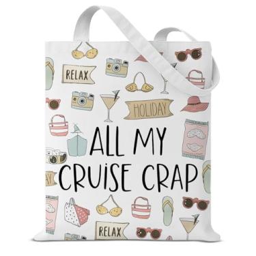 Imagem de Sacolas de presentes de cruzeiro para mulheres, meninas, All My Cruise Crap, reutilizável, mercearia, bolsa de ombro para compras, praia, viagem, férias, trabalho, praia, viagem