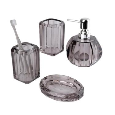 Imagem de Dispensador de sabão Conjunto de acessórios para banheiro com 4 peças, dispensador loção e sabonete, copo para enxaguatório bucal, suporte para escova dentes saboneteira para casa apartamento(Gray)