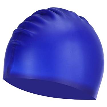Imagem de Touca de natação de silicone, chapéu de natação à prova d'água, antiderrapante, para adultos e mulheres e homens, natação, treino, corrida, azul escuro