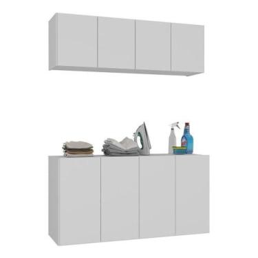 Imagem de Conjunto Lavanderia Suspenso Armário Aéreo/Balcão Branco - MULTIMOVEIS