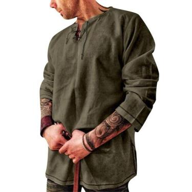 Imagem de Camisa de linho masculina Rela Bota de manga comprida Solid Black XL