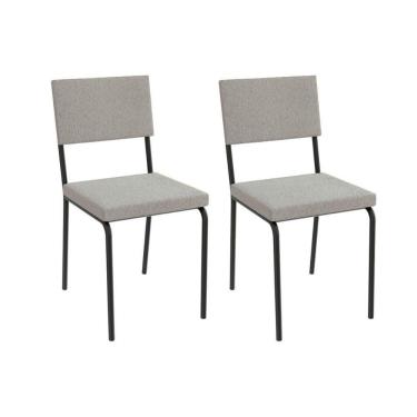 Imagem de Cadeira De Cozinha Zaria 2c128 Aço Kit 2 Uni Preto Bouclê Cinza