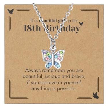 Imagem de Sepfavo Colar de borboleta de cristal para meninas, 6, 7, 8, 9, 10, 11, 12, 13, 16, 18, presente de aniversário, incrustado com zircônia, colar de diamante infantil hipoalergênico, 18, Aço inoxidável