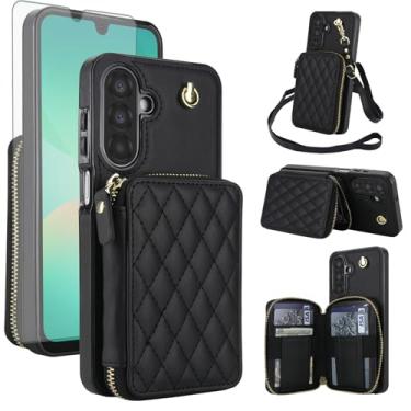 Imagem de Asuwish Capa de celular para Samsung Galaxy A17/A26 5G carteira celular com protetor de tela de vidro temperado alça transversal de pulso bloqueio RFID compartimento para cartão de crédito A 17 26 17A