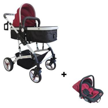 Imagem de Carrinho de Bebê Multifuncional + Bebê Conforto Dardara, Vermelho