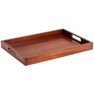 Imagem de Bandeja de servir de madeira de acácia com alças, 45 x 30 – Bandeja decorativa para café da manhã na cama, almoço, jantar, aperitivos, pátio, otomano, mesa de centro, churrasco, festa – Ótimo para