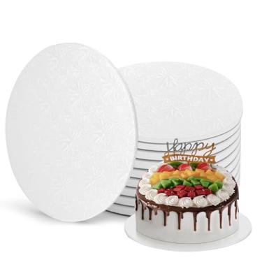 Imagem de Packpal Tábuas de bolo redondas de 25 cm, pacote com 10 tambores de bolo brancos, bases de papelão resistentes para bolos para pastelaria, casamento, festa, sobremesas de pizza, 1/4 polegada de