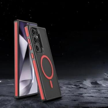 Imagem de HJZSZX Capa magnética para celular S23, capa fosca, translúcida e à prova de choque com carregamento sem fio (para S23/vermelho)