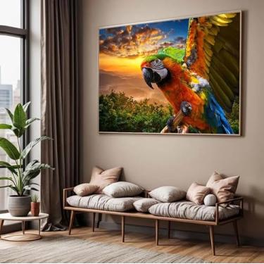 Imagem de Kit quadro decorativo 70x90 cm a a Sala Quarto Arara Paisagem Decorativo Horizontal