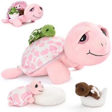 Imagem de Bicho de pelúcia MoriSmos Sea Turtle com bebês, tartaruga rosa de 35 c