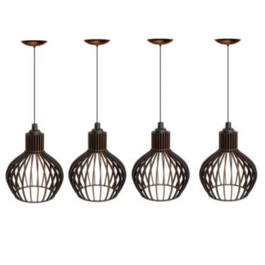 Imagem de Kit 04 Pendente De Teto Madeira Preto Rústico Decorativo Balcão De Coz