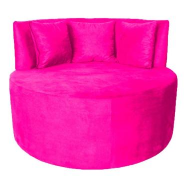 Imagem de Sofá Puff Chaise Estofada Redondo Barcelona Almofadas Suede Rosa Pink Eli Móveis E Decoração