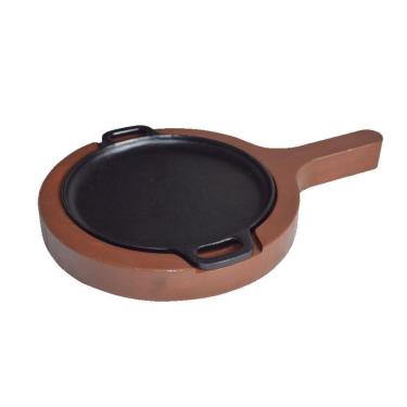 Imagem de Chapa Petisco De Ferro Redonda Com Suporte De Madeira 20Cm