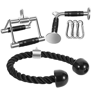 Imagem de DYNASQUARE Cabo de pressão tríceps, acessório de puxar para baixo, acessórios para academia em casa, alça dupla em D, barra em forma de V, corda tríceps, barra reta de puxar para baixo