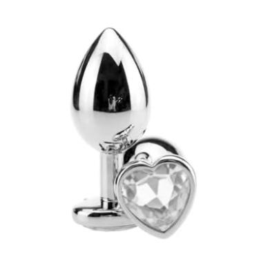 Imagem de Plug Anal de Aço Inoxidável com Pedra Coração Tamanho P – Luxo, Sensação Térmica e Estímulo Intenso (Transparente)