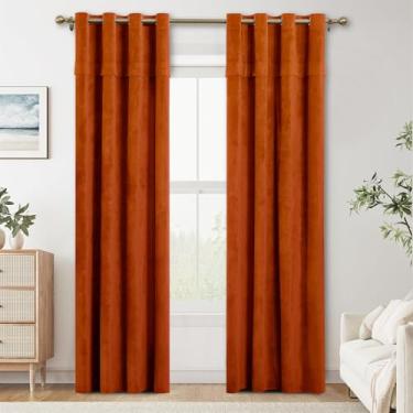 Imagem de Fillarrie Cortinas de veludo, laranja, decoração plissada, design isolado com filtro de luz, fundo de palco para decoração de festas de fim de ano, para sala de estar/porta francesa/sala de jantar
