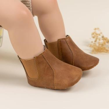 Imagem de Botas de cowboy para bebês meninas com mocassins laterais antiderrapantes botas infantis de camurça para primeiro andador, A05/marrom, 12-18 Months Toddler