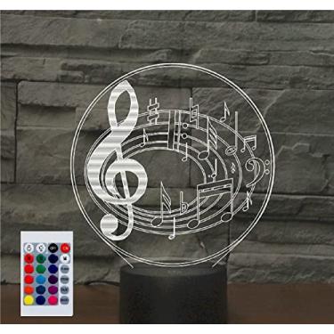 Imagem de SUPERHONGJIHAO Luz noturna para crianças, 3D, nota musical, lâmpada LED com controle remoto, 16 mudanças, presente de aniversário de Natal para crianças