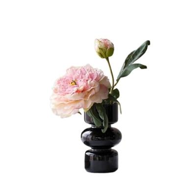 Imagem de Flores artificiais Rosa Toffee Peônia Preto Vaso De Vidro Sala Estar Arranjo Decorativo Mesa Chinesa Flores Falsas