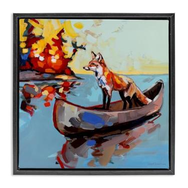 Imagem de Stupell Industries Arte de parede em tela flutuante cinza da Fox's Voyage on Canoe, design por Adam Swanson, 18 x 18