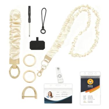 Imagem de Cordão de professor, cordões elásticos para chaves de crachás de identificação, cordão retrátil elástico para professores com suporte de identificação para mulheres, bege enfermeiro