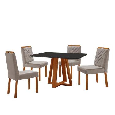 Imagem de Conjunto Sala De Jantar Mesa Floripa 120x80cm Preto Com 4 Cadeiras Dallas Veludo Cinza