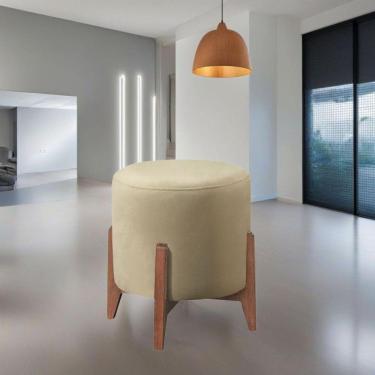 Imagem de Puff Estofado Decorativo Para Sala Redondo Madrid Veludo Bege