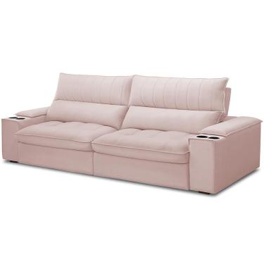 Imagem de Sofá Retrátil Reclinável Living 280cm Nápoles F04 Veludo Rosê