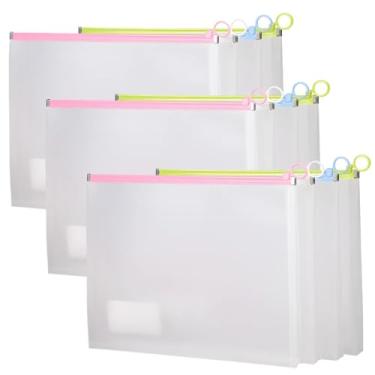 Imagem de Pacote com 12 capas de documentos de PVC transparente, medida A4, 24 x 33 cm, resistente à água, vem em 4 cores distintas - branco, azul, verde, fecho de zíper para gerenciamento de arquivos e