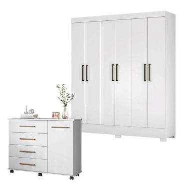 Imagem de Cômoda Flora E Guarda Roupa Casal Verso Branco - Demóbile