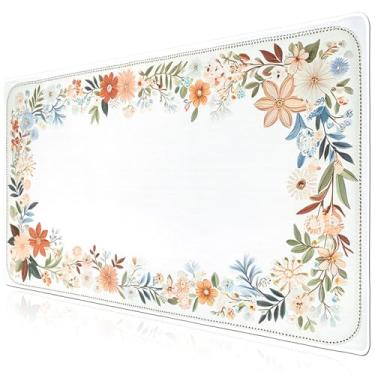 Imagem de Mouse pad para mesa – tapete de mouse grande antiderrapante com costura nas bordas, design floral bonito lavável para escritório, jogos e trabalho