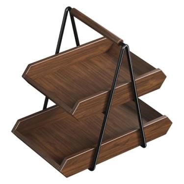 Imagem de Bothyi Fruteira de Madeira de Dois Andares com Alça, Grande Capacidade, Ideal para Presentear, Servir Ou Petiscos em Casa, em Festas E Eventos, Castanho escuro S