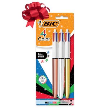 Imagem de BIC Caneta esferográfica retrátil de 4 cores com tinta de longa duração e ponta média de 1,0 mm, 3 unidades de tinta sortida